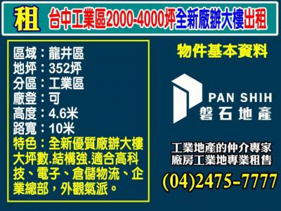台中工業區2000-4000坪全新廠辦大樓出租視意圖